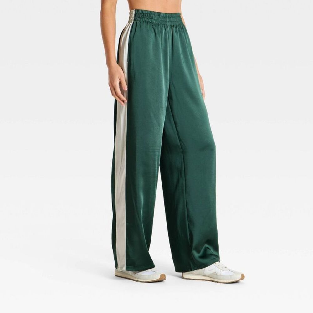 Women's Woven High-Rise Satin Track Pants - All In Motion Green M